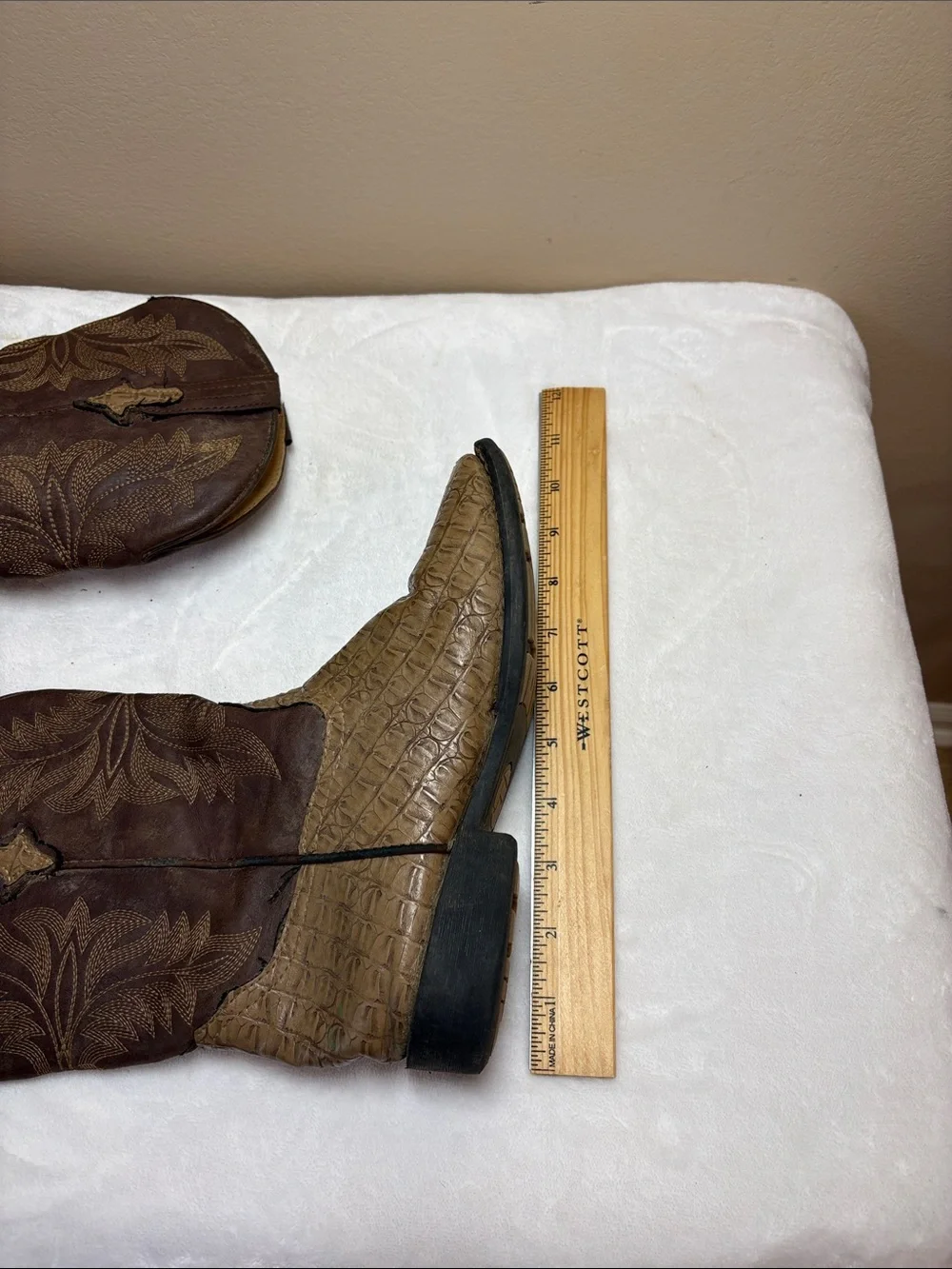 Kids’ Two-Tone Brown Western Cowboy Boots with Croc-Embossed Foot, 3